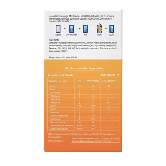 Dr. Morepen LightLife Pre-Meal Nutrition Mix Orange Flavor - 5g Each (10 Sachets)
