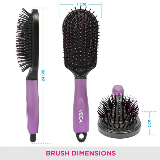 Vega Cushioned Hair Brush With Cleaning Comb For Men & Women (E18-Cb)