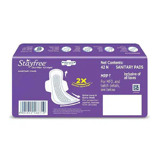 Stayfree Dry Max All Night Ultra Dry Napkins 42 Pads (Extra Large)