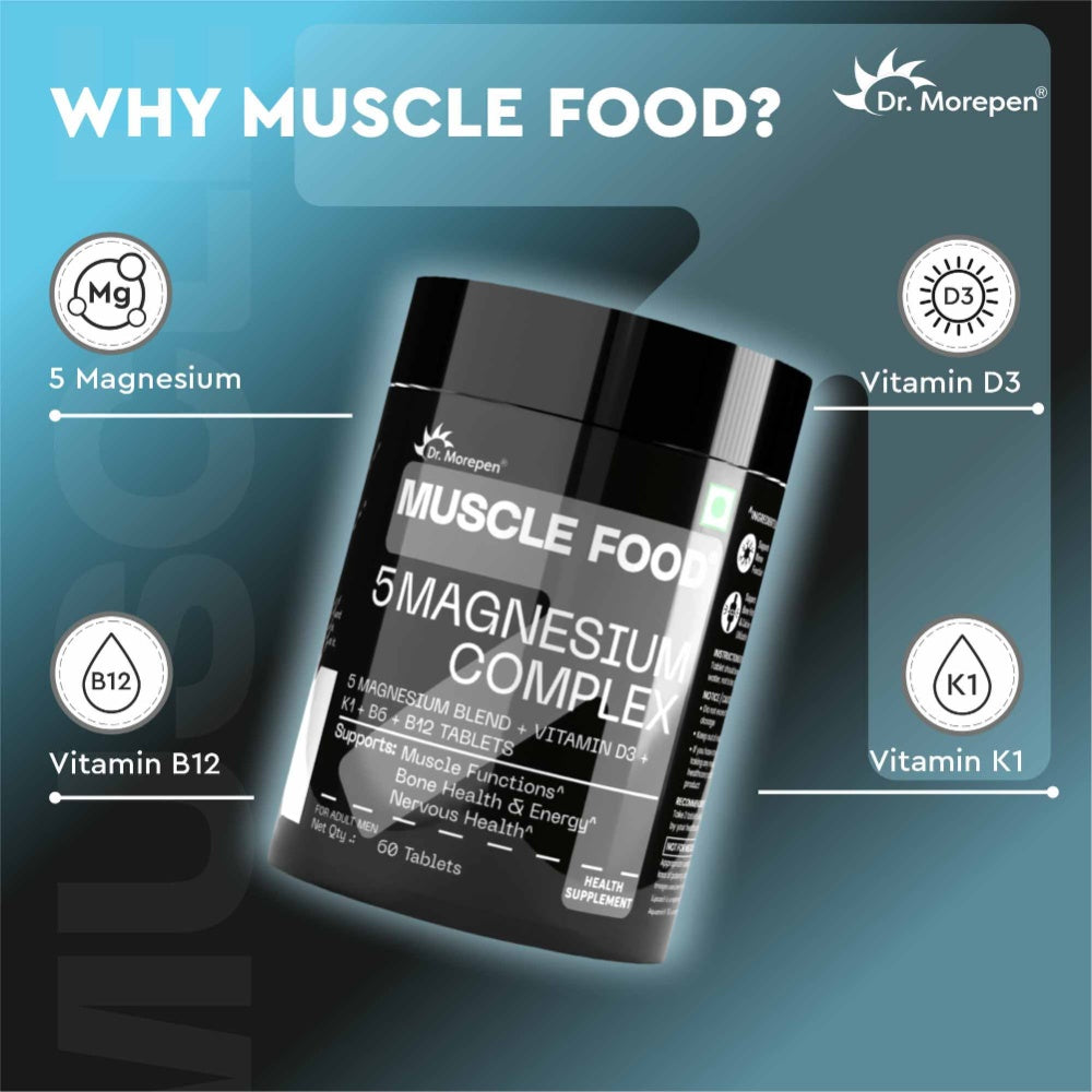 Dr. Morepen Muscle Food 5 Magnesium Complex- Advanced Magnesium Complex with 5 Magnesium Blend- 60 Tablets
