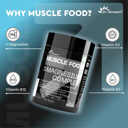 Dr. Morepen Muscle Food 5 Magnesium Complex- Advanced Magnesium Complex with 5 Magnesium Blend- 60 Tablets
