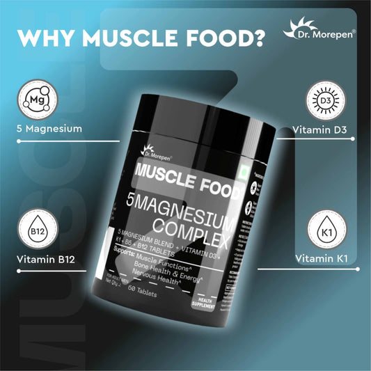 Dr. Morepen Muscle Food 5 Magnesium Complex- Advanced Magnesium Complex with 5 Magnesium Blend- 60 Tablets