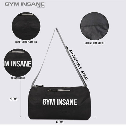 GYM INSANE Honey Comb Polyster Duffle Bag with Shoe Compartment for Men & Women - Color Black (16 Ltr)