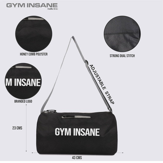 GYM INSANE Honey Comb Polyster Duffle Bag with Shoe Compartment for Men & Women - Color Black (16 Ltr)