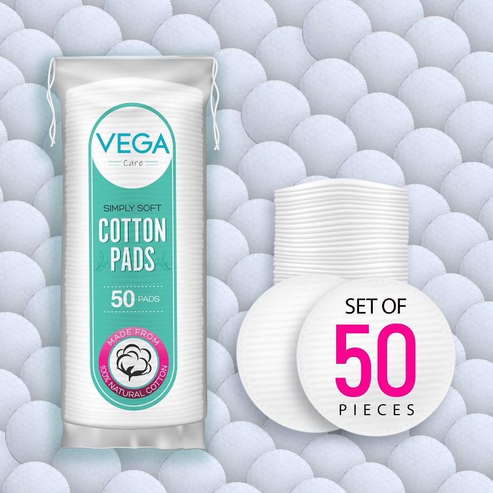 Vega Organic Cotton Pads for Makeup Remover & Face Cleansing (50 pcs)