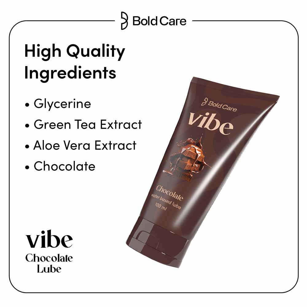 Bold Care Vibe - Natural Personal Lubricant for Men and Women, Premium Chocolate Flavour, Water Based Lube (100ml)