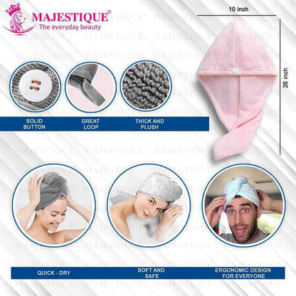 Majestique Hair Towel Wrap, Quick Dry Hair Turban for Curly, Long, and Thick Hair (Multicolor)