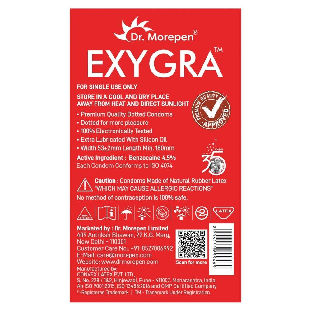 Dr. Morepen Exygra Condoms Dotted 10s - STRAWBERRY FLAV - Large