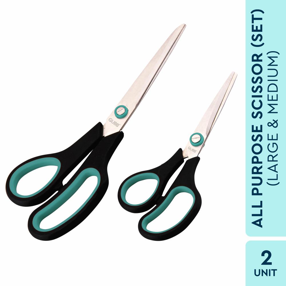 GUBB All Purpose Scissor Set For Hair Cut, Kitchen Use, Craft & Tailoring Professional - Large & Medium