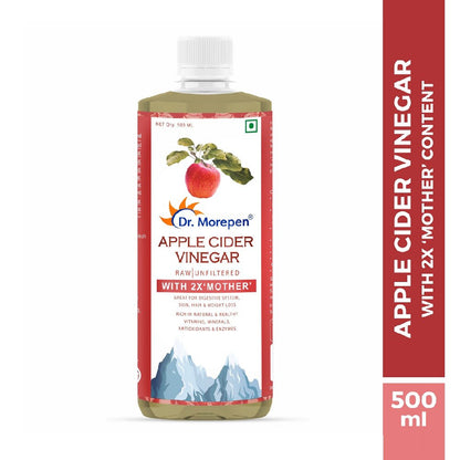 DR. MOREPEN Apple Cider Vinegar with 2x Mother for Weight Management, Immunity, Skin & Hair, Raw, Unfiltered & Unpasteurized (500ml)