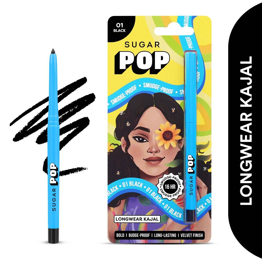 SUGAR POP Longwear Kajal 01 Black - Richly Pigmented, Sweat Proof, Lasts Up To 16HRS