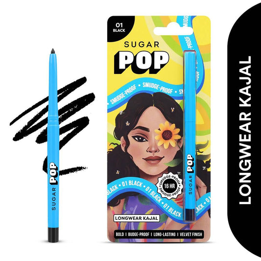 SUGAR POP Longwear Kajal 01 Black - Richly Pigmented, Sweat Proof, Lasts Up To 16HRS