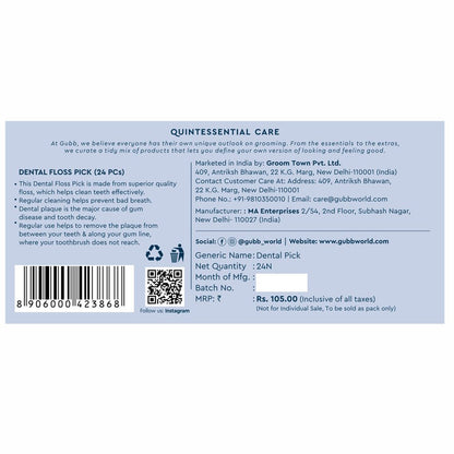GUBB Dental Floss Toothpicks Oral Hygiene Essential for Men & Women with Extra Strong Thread (24 Tooth Picks)