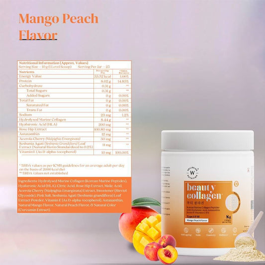 Wellbeing Nutrition Beauty Korean Marine Collagen Peptides - Mango Peach (250 gms)