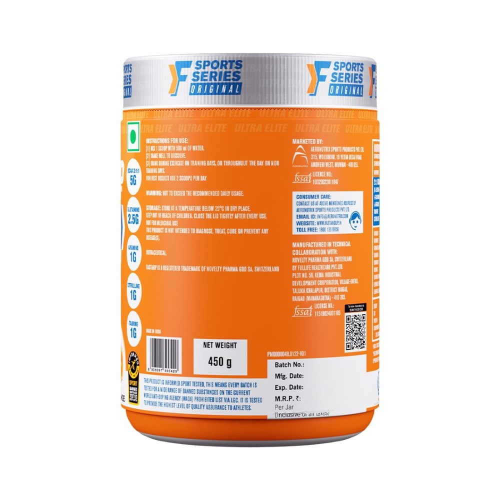 Fast&Up BCAA Advanced Sport Muscle Recovery & Endurance ,Orange (30 Servings)