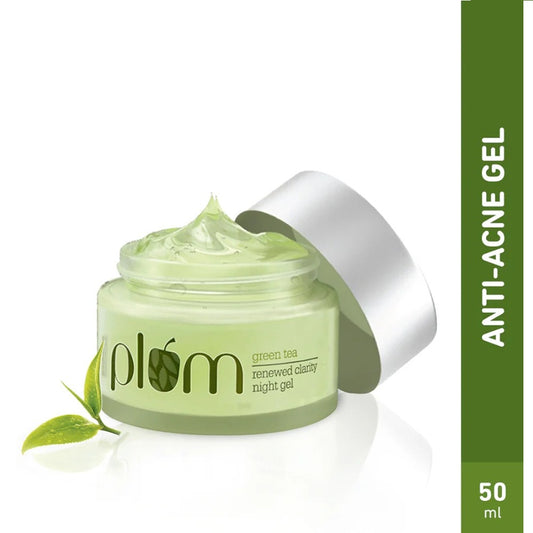 Plum Green Tea Renewing Night Gel with Glycolic Acid- Fights Acne for Clear, Oil-Free, Hydrated Skin