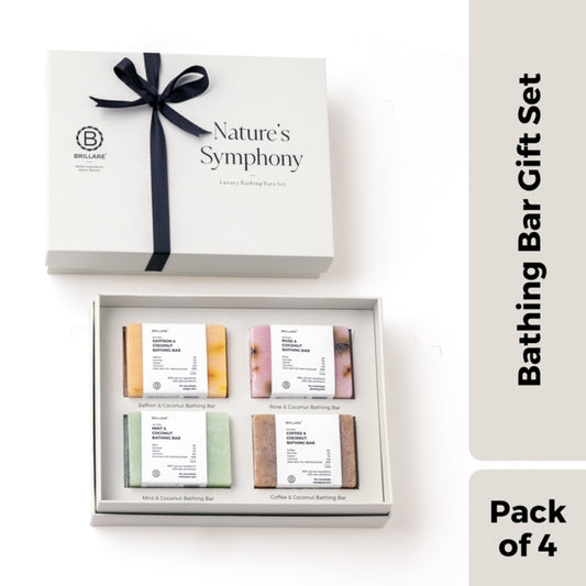 Brillare Nature’s Symphony Bathing Bar Gift Box | Saffron & Coconut Bathing Bar, Mint & Coconut Bathing Bar, Rose & Coconut Bathing Bar, Coffee & Coconut Bathing Bar (Pack of 4)