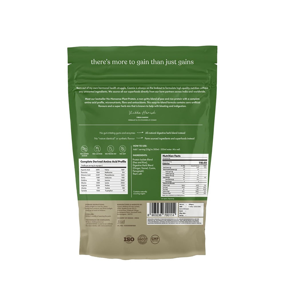 Cosmix No Nonsense Plant Protein - Classic Unflavoured (500 gms)