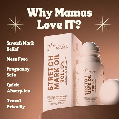 GLO Mama Stretch Mark Oil Roll-On for Pregnancy | With Centella Asiatica & Striover | Prevents & Reduces Stretch Marks | Doctor-Formulated, Safe for Moms-to-Be