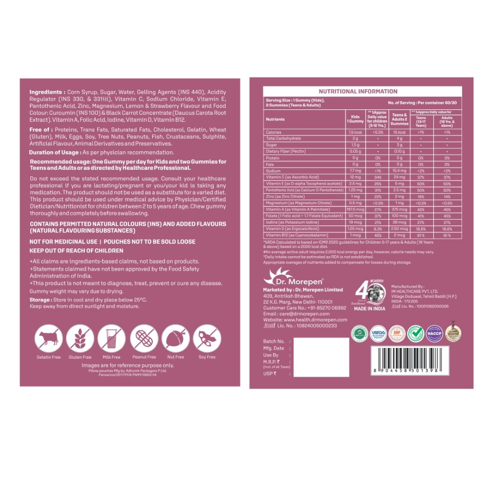 Dr. Morepen Multivitamin Gummies With 10 Multi-vitamins & Minerals (60 Gummies)