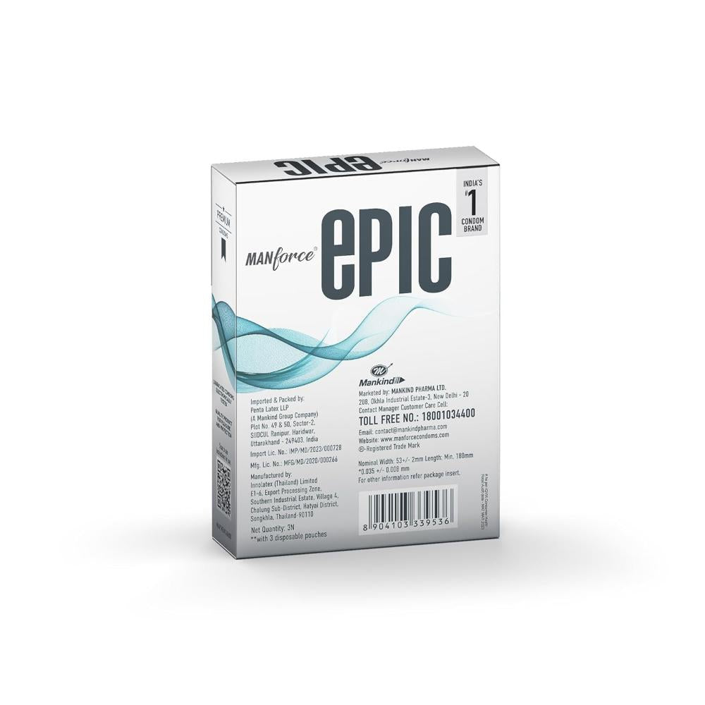 Manforce Epic Thinx Lubricated Latex Condoms for Men - Ultra Thin with 0.03 mm Thickness (3 pcs)
