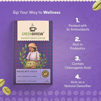 Green Brrew Instant Green Coffee-Hazelnut (20 Sachets)