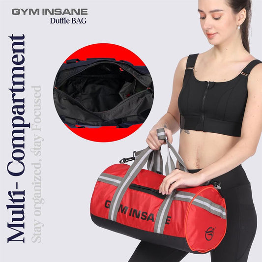 GYM INSANE REDSAC Polyester Duffle Bag with Shoe Compartment for Men & Women Color - Red (26 Ltr)