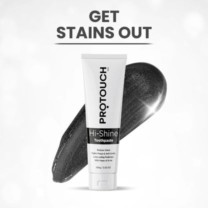 PROTOUCH Hi-Shine Toothpaste with Deep Clean Charcoal and Refreshing Mint for Teeth Whitening (100 gms)