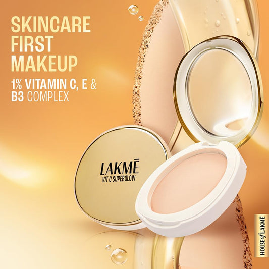 Lakme Makeup+Skincare VitC Superglow Skin Perfecting Compact - Sand16 (8 gms)