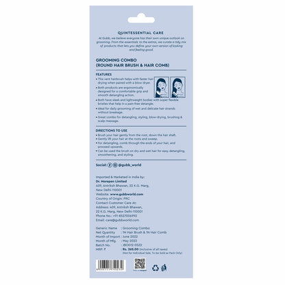 GUBB Grooming Stylish Combo of Round Rolling Curling Roller Comb Hair Brush & Half Coarse and Half Fine General Grooming Comb (Blue)