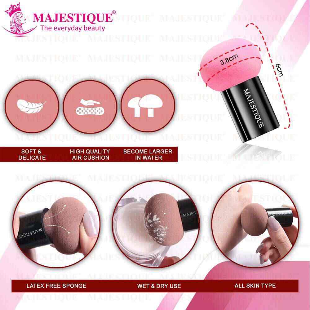 Majestique Mushroom Head Sponge with Handle Case FC82 Powder Puff (Color May Vary)
