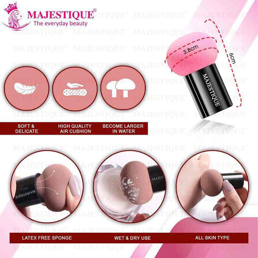 Majestique Mushroom Head Sponge with Handle Case FC82 Powder Puff (Color May Vary)
