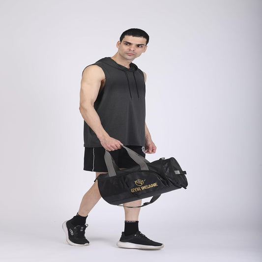 GYM INSANE Gym Duffle Bags for Men Gym Bag with Shoe Compartment for Men - Women - Boys & Girls (Black/Golden)