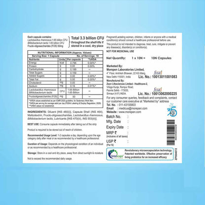 Dr. Morepen Intebact Probiotic Capsules Supplement for Gut Health (10 Veg Capsules)