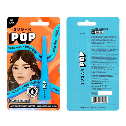 SUGAR POP Matte Eyeliner 01 Black, Highly Pigmented Intense Matte Smudge-proof