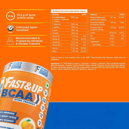 Fast&Up BCAA Advanced Sport Muscle Recovery & Endurance ,Orange (30 Servings)
