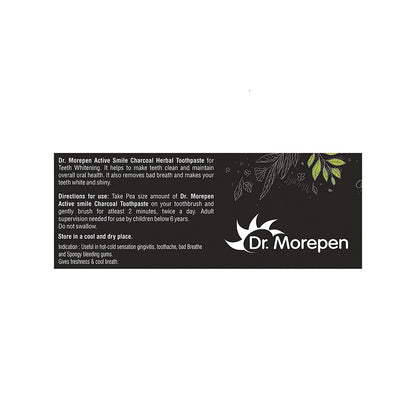 DR. MOREPEN Active Smile Charcoal Toothpaste for Teeth Whitening & Bad Breath Removal (100 gms)