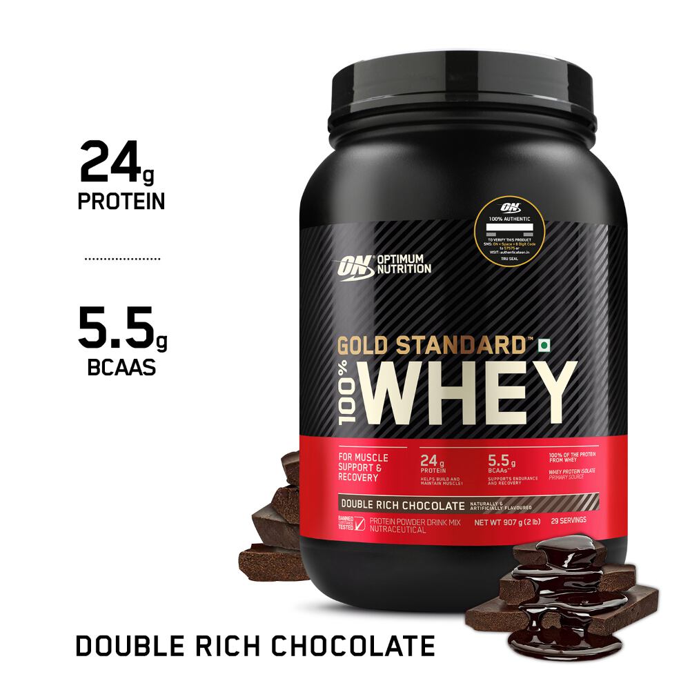 Optimum Nutrition (ON) Gold Standard 100% Whey Protein Powder 2 lbs, (907 gms) (Double Rich Chocolate)