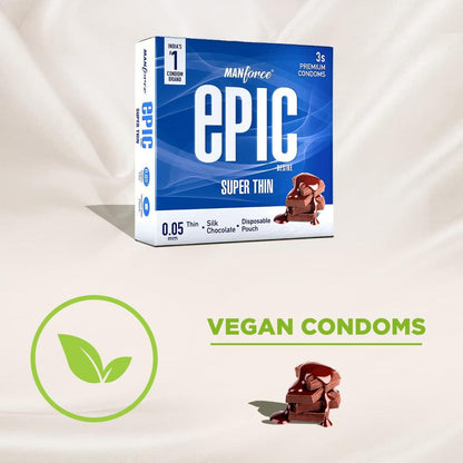 Manforce Epic Desire Super Thin Premium Condoms - Silk Chocolate Flavour with Disposable Pouch(3 pcs)