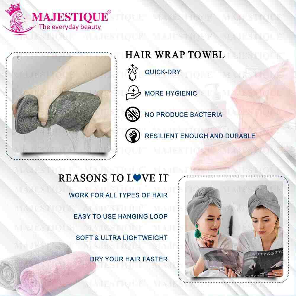 Majestique Hair Towel Wrap, Quick Dry Hair Turban for Curly, Long, and Thick Hair (Multicolor)