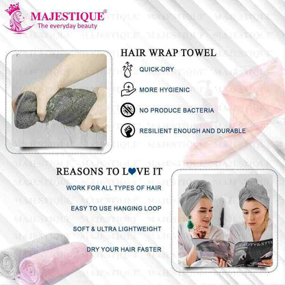 Majestique Hair Towel Wrap, Quick Dry Hair Turban for Curly, Long, and Thick Hair (Multicolor)