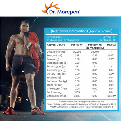 Dr. Morepen Muscle Food L-Carnitine Pro - Orange 450ml, 30 Servings