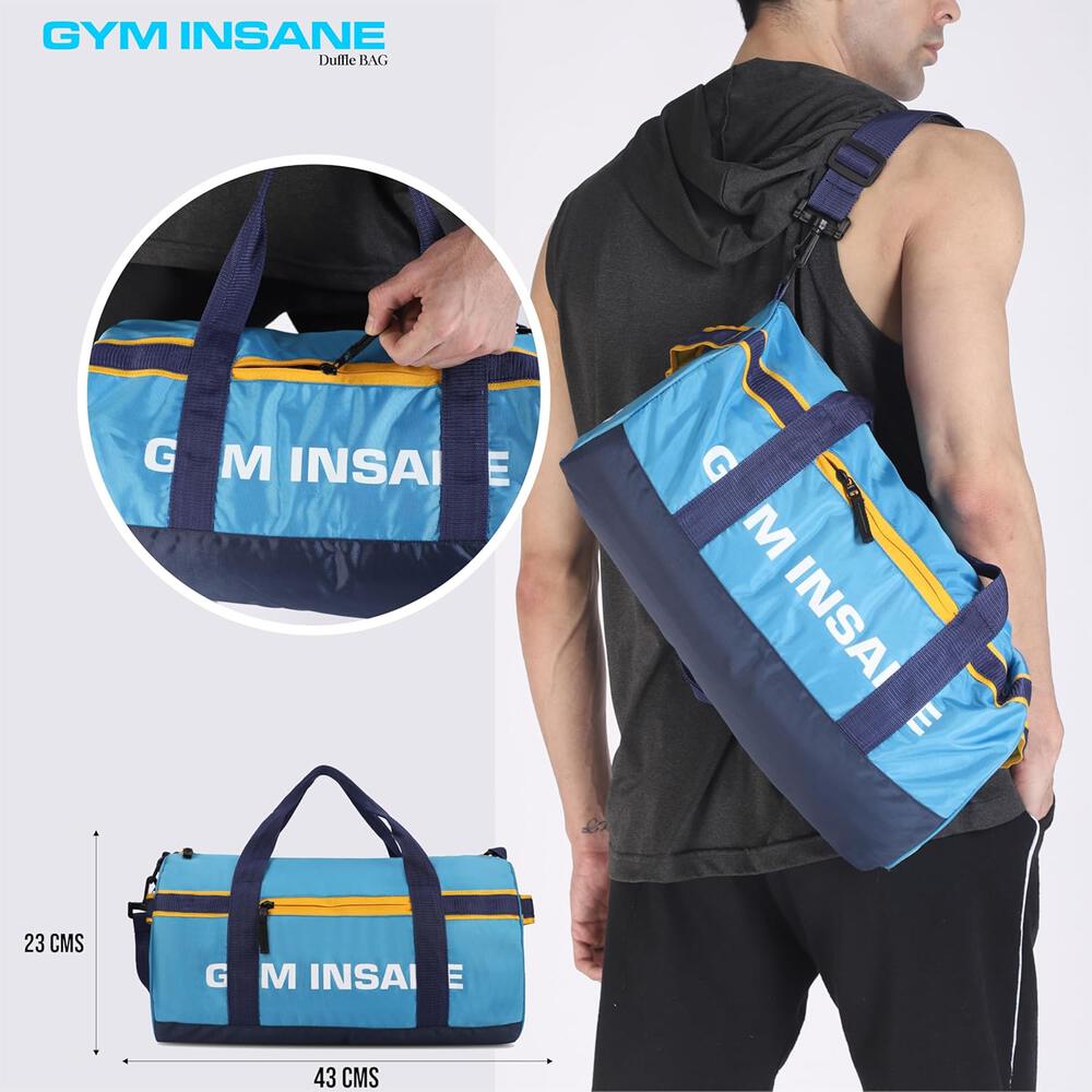 GYM INSANE BLUESAC Polyester Duffle Bag with Shoe Compartment for Men & Women - Color Sky Blue(26 Ltr)