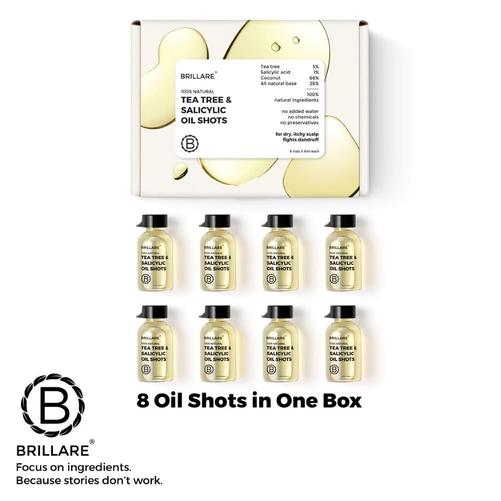 Brillare Tea Tree & Salicylic Oil Shots For Dry, Itchy Scalp to Fights Dandruff (8 Vials X 6ml)