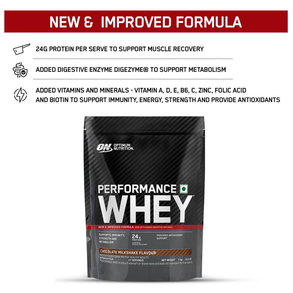 Optimum Nutrition (ON) Performance Whey Protein Powder 1Kg (Chocolate Milkshake)