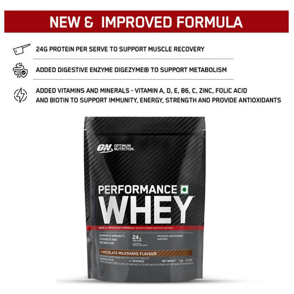 Optimum Nutrition (ON) Performance Whey Protein Powder 1Kg (Chocolate Milkshake)