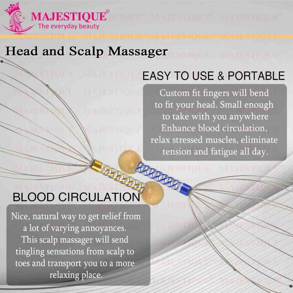 Majestique Head and Scalp Massager, Handheld Head Massage Tingle Stress Relief (Color May Vary)