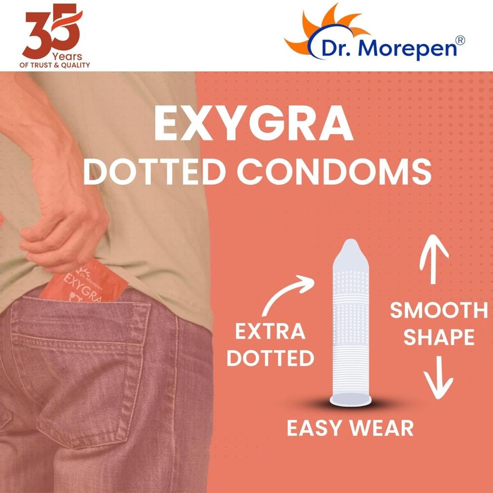 Dr. Morepen Exygra Condoms Dotted 10s - STRAWBERRY FLAV - Large