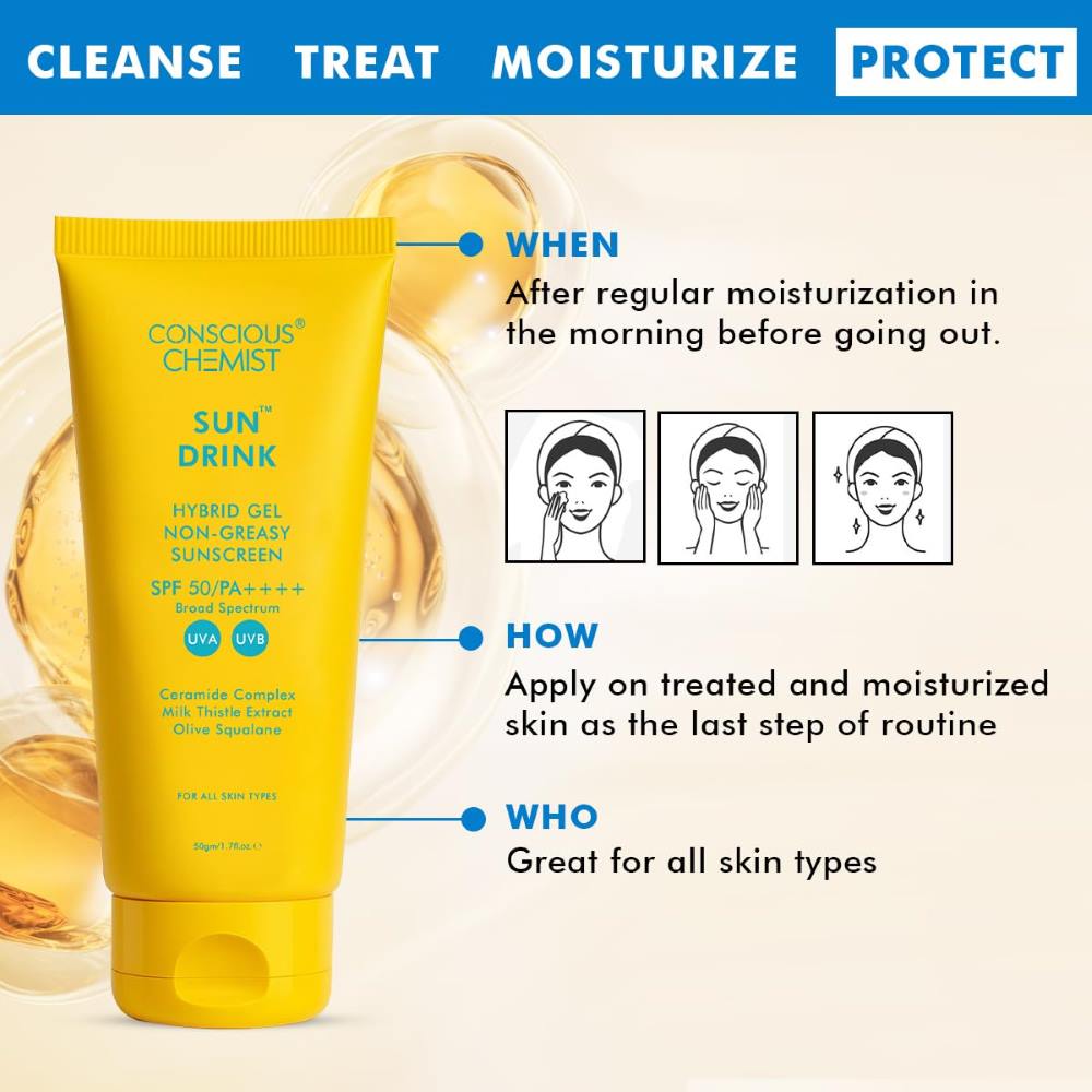 Conscious Chemist Sun Drink Hybrid Lightweight Gel Sunscreen Spf50 Pa++++ (50 gms)