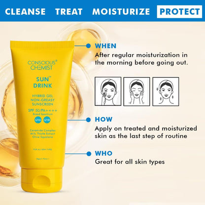 Conscious Chemist Sun Drink Hybrid Lightweight Gel Sunscreen Spf50 Pa++++ (50 gms)